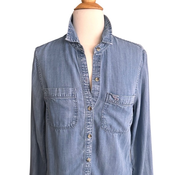 ABERCROMBIE & FITCH Blue Chambray Long Sleeve Button Down Shirt Classic Casual S - Picture 2 of 13